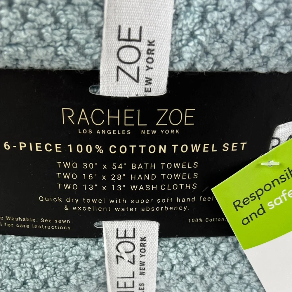Rachel Zoe Light Blue 6-Piece Cotton Towel Set Bath Hand Wash NEW